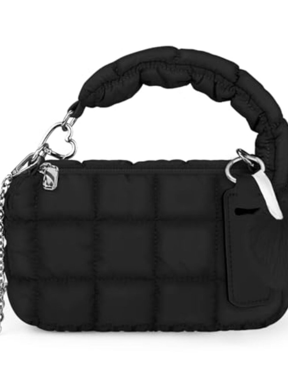 Quilted Puffer Wristlet Bag with Lipstick Holder Plush Charm